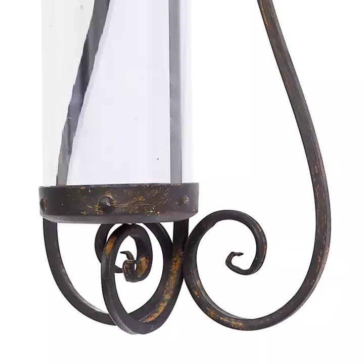 Fleur Distressed Black Iron Sconce, 31 in.