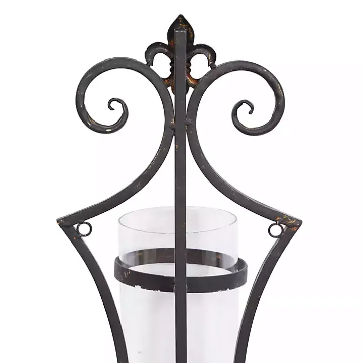 Fleur Distressed Black Iron Sconce, 31 in.