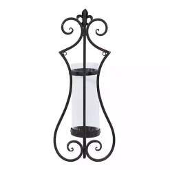 Fleur Distressed Black Iron Sconce, 25 in.