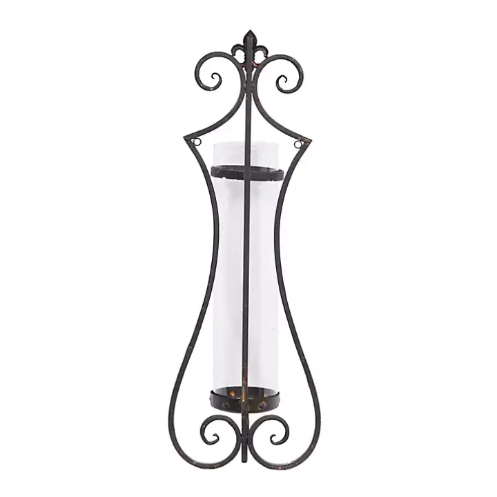 Fleur Distressed Black Iron Sconce, 31 in.