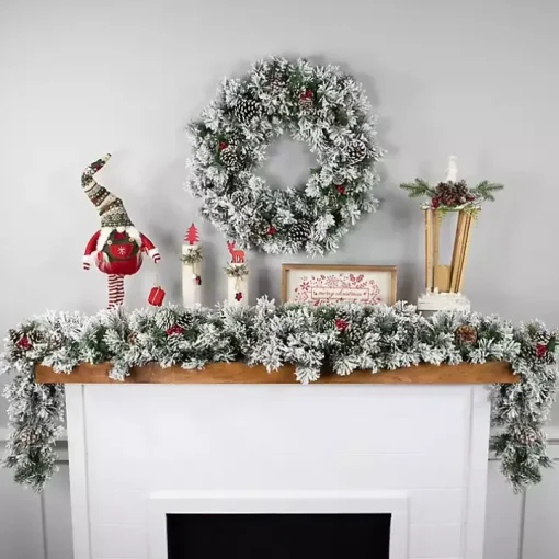 Flocked Angel Pine and Pinecones Garland