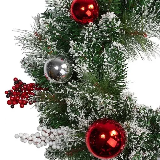 Flocked Baubles and Berries Pine Wreath