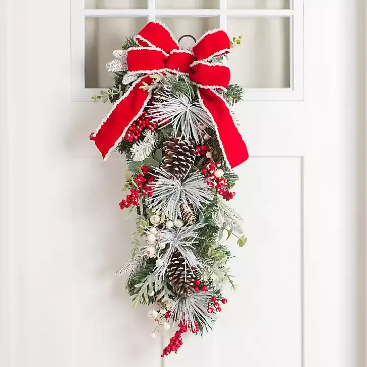 Flocked Berries Swag with Red Bow