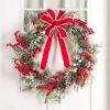 Flocked Berries Wreath with Red Bow
