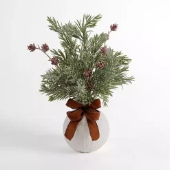 Flocked Pinecone Arrangement with Bow