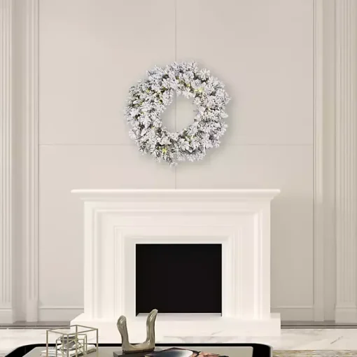 Flocked Snow Italian Warm White Lights Wreath