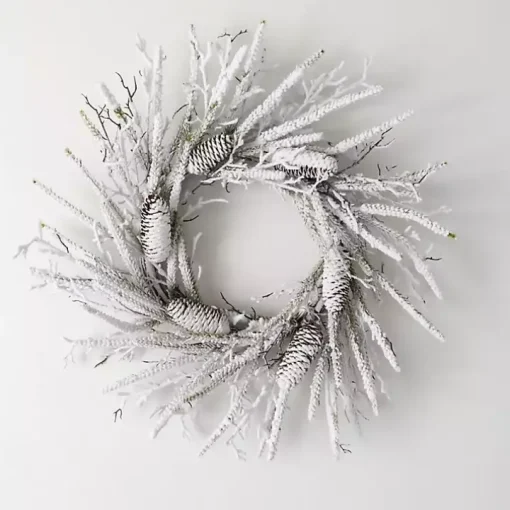 Flocked Twig and Pinecone Christmas Wreath