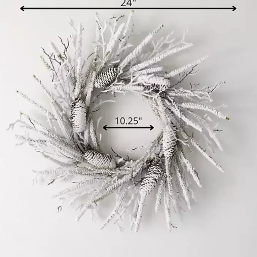 Flocked Twig and Pinecone Christmas Wreath
