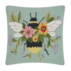 Floral Bee Hooked Throw Pillow