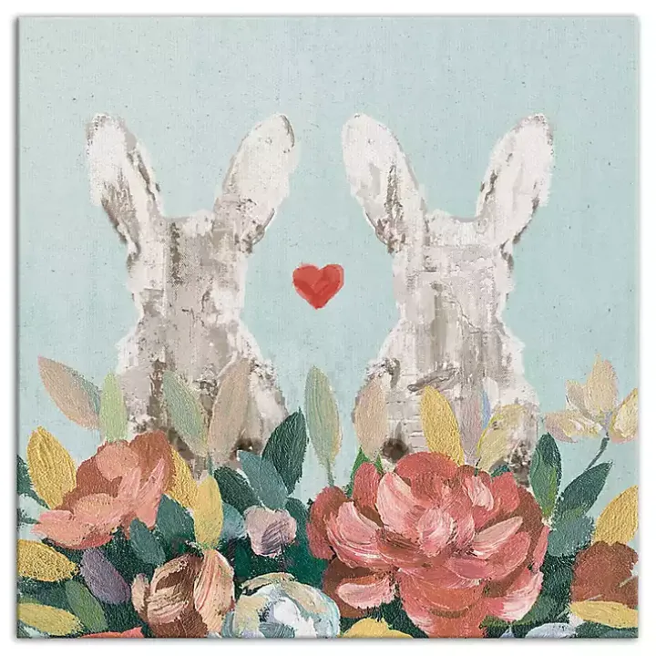 Floral Bunny Couple Canvas Art Print