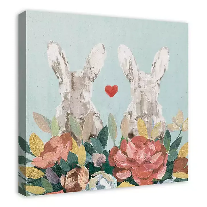 Floral Bunny Couple Canvas Art Print