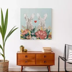 Floral Bunny Couple Canvas Art Print