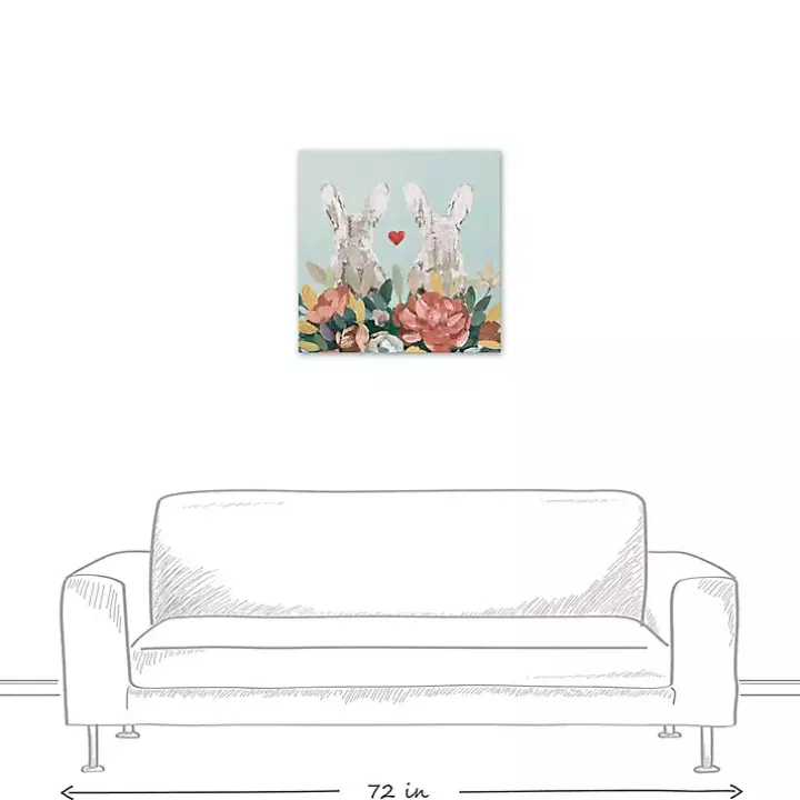 Floral Bunny Couple Canvas Art Print