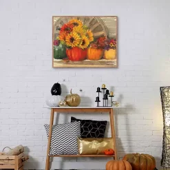 Floral Pumpkins Framed Canvas Art Print