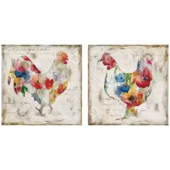Flowered Chicken Canvas Art Print, Set of 2