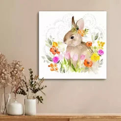 Flowers & Bunny Canvas Art Print