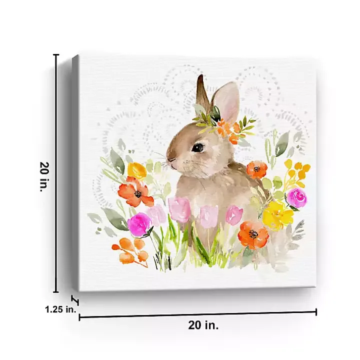 Flowers & Bunny Canvas Art Print