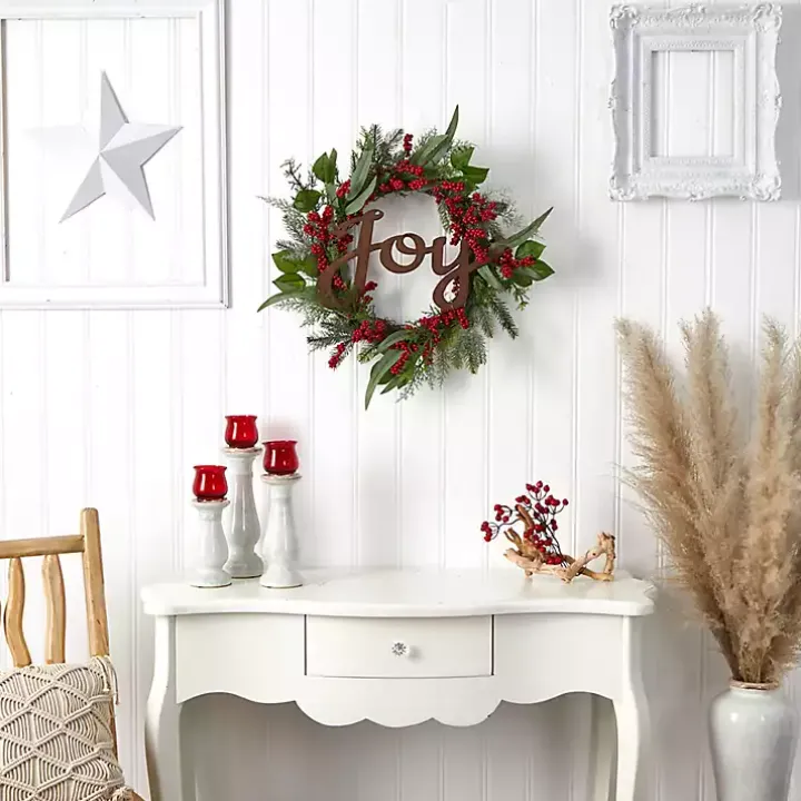 Foliage and Red Berry Joy Wreath