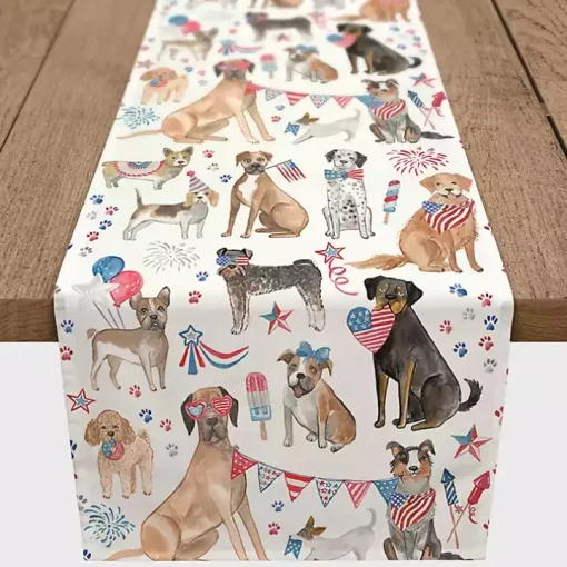 Fourth of July Patriotic Pups Table Runner, 90 in.