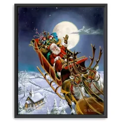 Framed Santa on His Sleigh Giclee Canvas Art Print