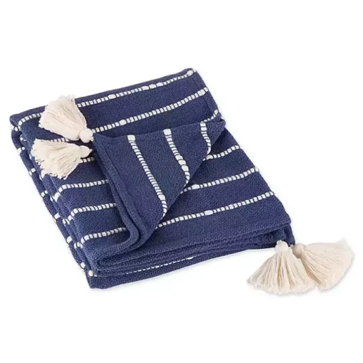 French Blue Slub Stripe Decorative Throw