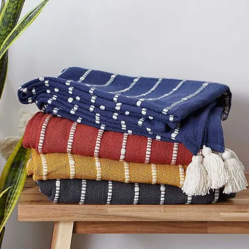 French Blue Slub Stripe Decorative Throw