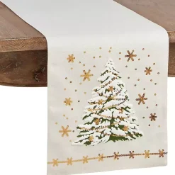 Frosted Christmas Tree and Snowflakes Table Runner
