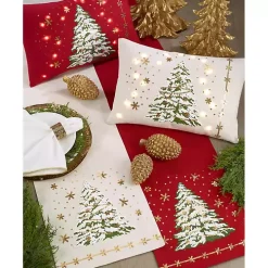 Frosted Christmas Tree and Snowflakes Table Runner