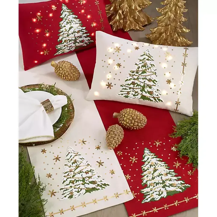 Frosted Christmas Tree and Snowflakes Table Runner