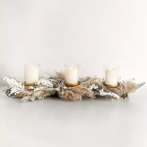 Frosted Pampas and Berries Candle Centerpiece