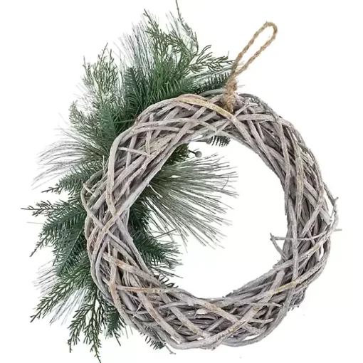 Frosted Pine and Foliage Twig Wreath