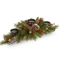 Frosted Pinecone and Berry Candle Centerpiece