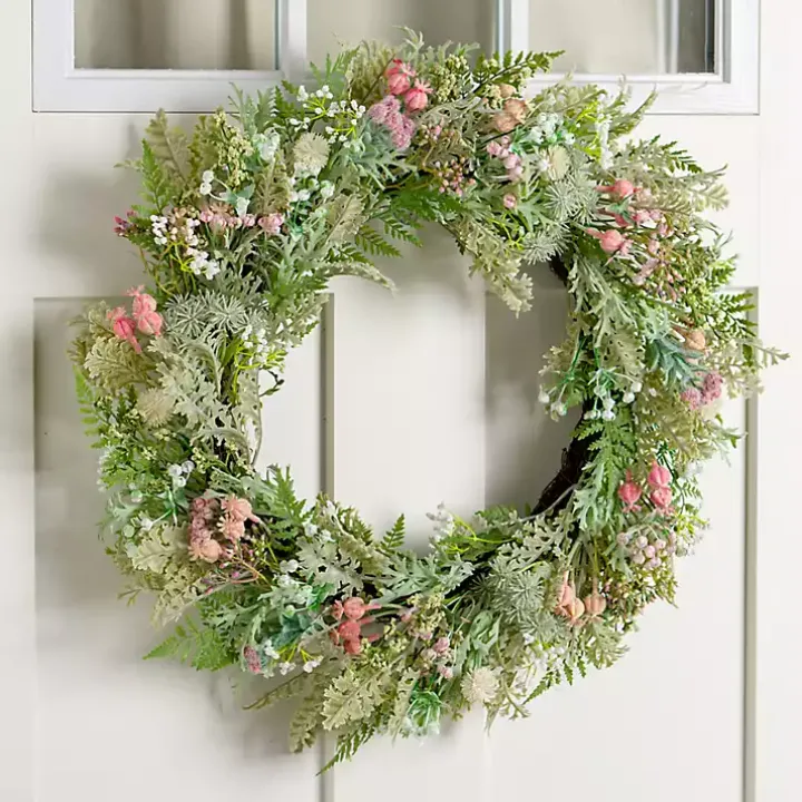Frosted Pink Greenery Wreath