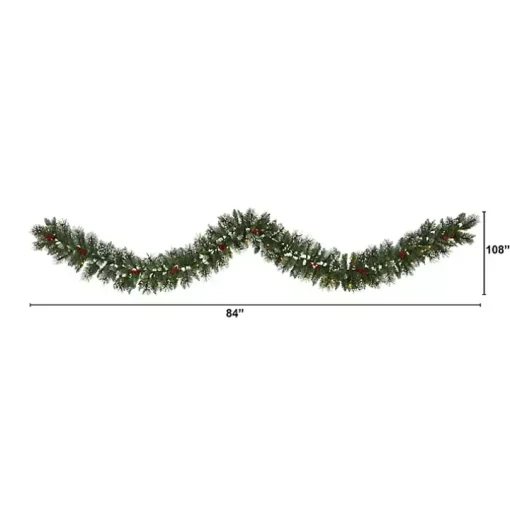 Frosted Swiss Pine and Berry Clear LED Garland