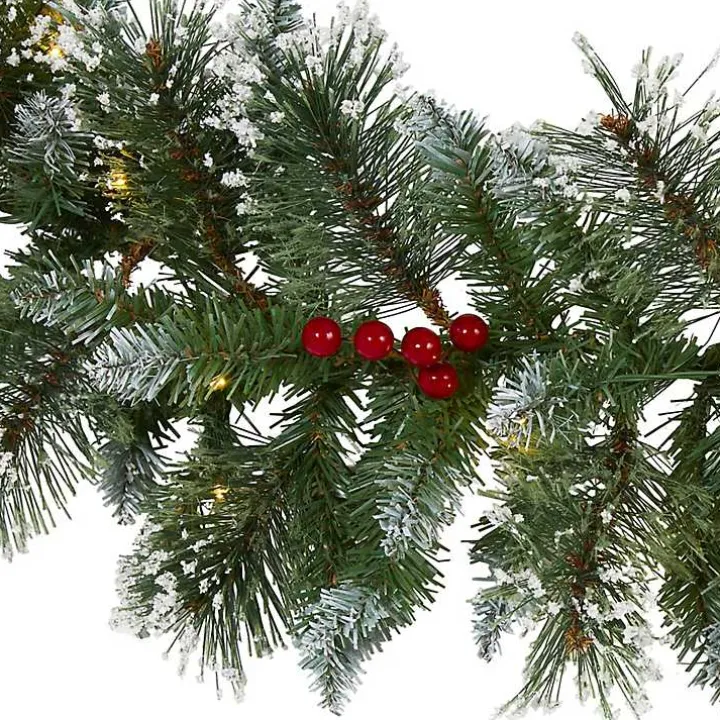 Frosted Swiss Pine and Berry Clear LED Garland