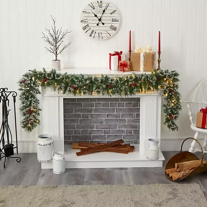 Frosted Swiss Pine and Berry Clear LED Garland