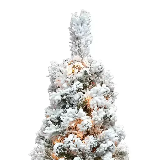 4 ft. Pre-Lit Flocked Pine Tree in Metal Pot