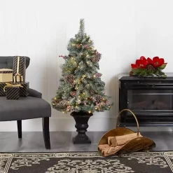 4 ft. Pre-Lit Frosted Berry and Pine Tree in Urn