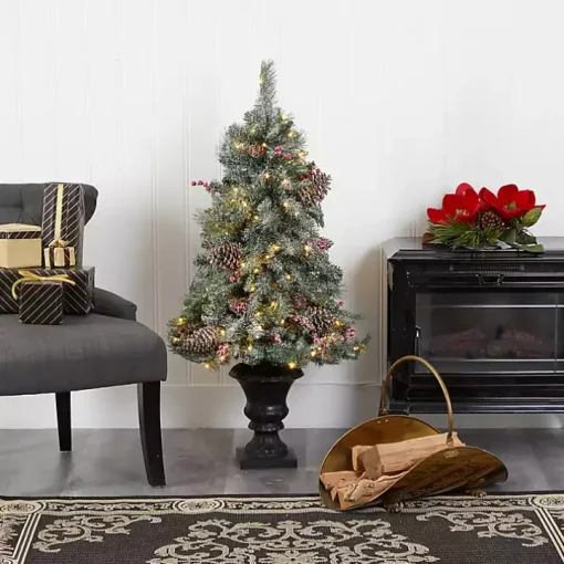 4 ft. Pre-Lit Frosted Berry and Pine Tree in Urn