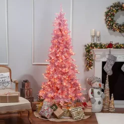7.5 ft. Pre-Lit Pink Tinsel Christmas Tree