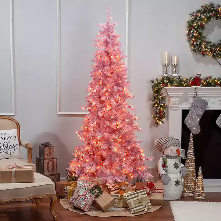 7.5 ft. Pre-Lit Pink Tinsel Christmas Tree