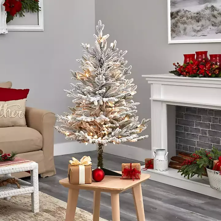 3 ft. White Lit Flocked Fraser Fir Christmas Tree