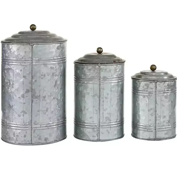 Galvanized Metal Lid 3-pc. Decorative Jar Set