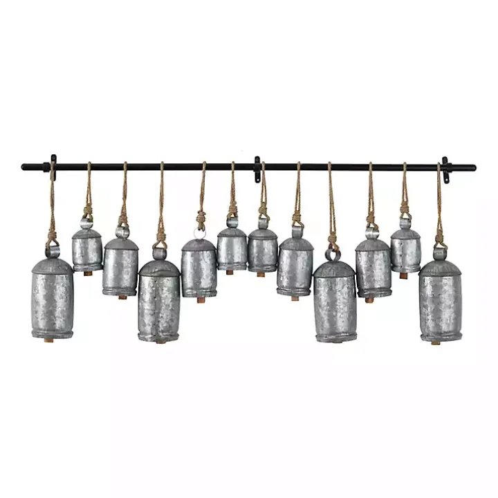 Galvanized Silver Round Bells Wall Plaque