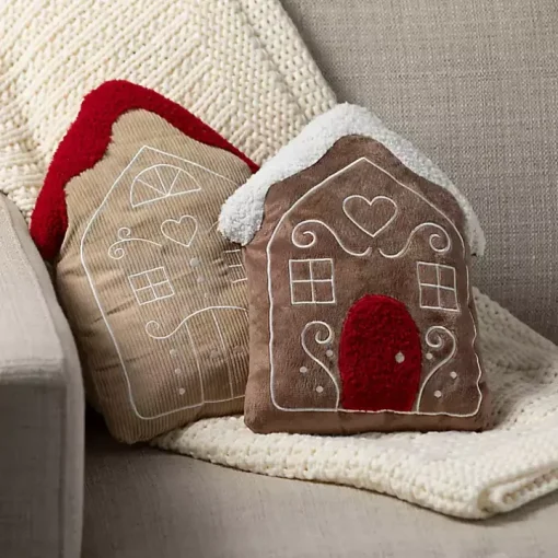 Gingerbread House Christmas Pillows, Set of 2