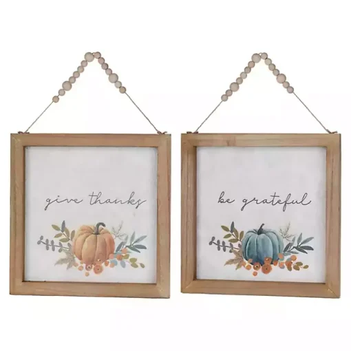 Give Thanks & Be Grateful Wall Plaques, Set of 2