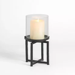 Glass Hurricane with Black Metal Stand, 16 in.