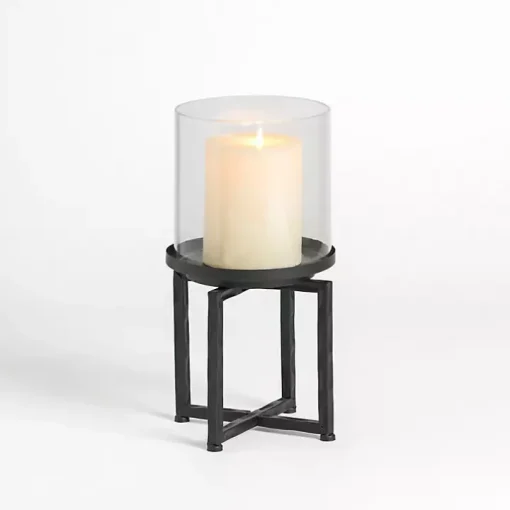 Glass Hurricane with Black Metal Stand, 16 in.