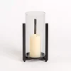 Glass Hurricane with Black Metal Stand, 9.5 in.