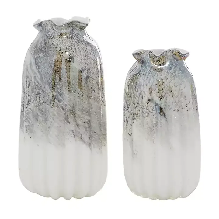 Glazed Gray Glass Vases, Set of 2